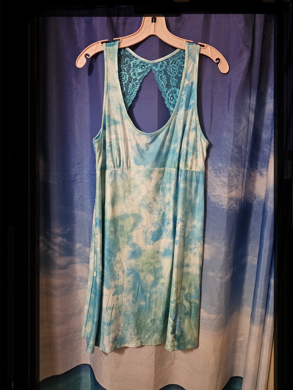 Secret Treasures Blue and Teal Tie-Dye Racerback Dress